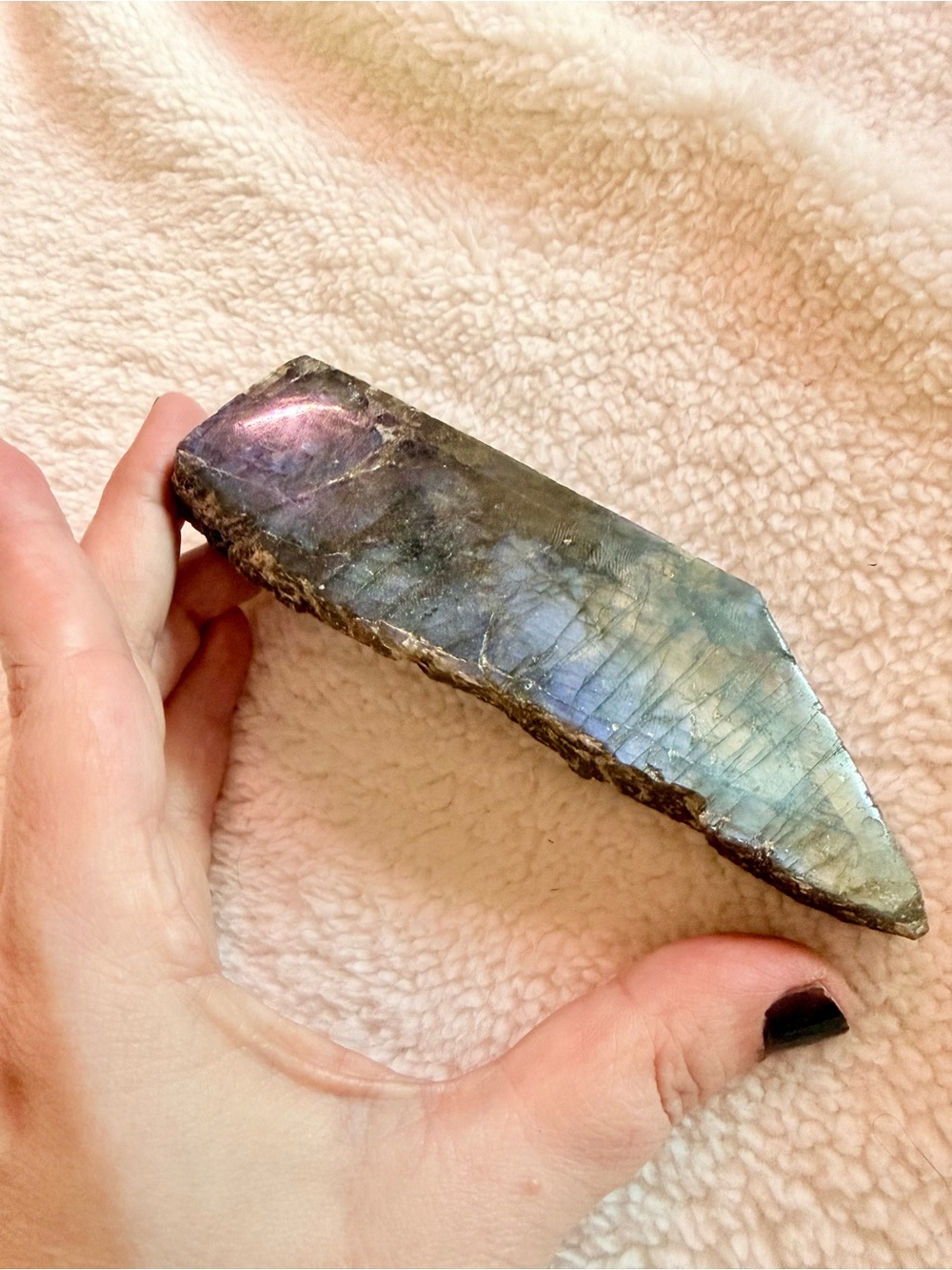 Iridescent Labradorite Point - Blue-Green Crystal Home Art
